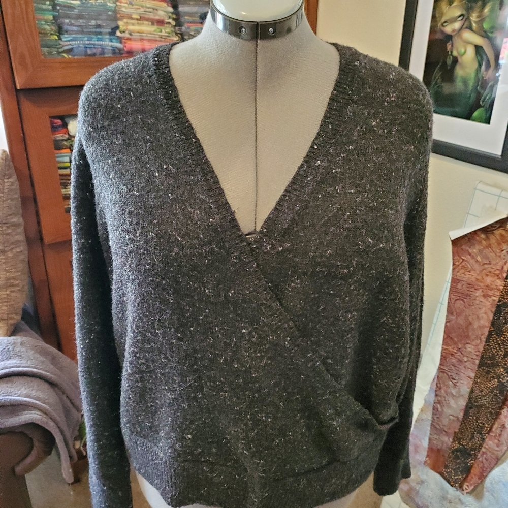 Madewell Charcoal Gray V-Neck Wrap Sweater